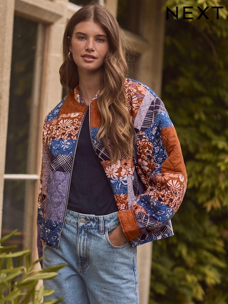 Patch Print Quilt Bomber Jacket (E35581) | €25