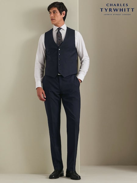 כחול כהה - Regular Charles Tyrwhitt Adjustable Fit Natural Stretch Twill Waistcoat