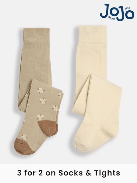 JoJo Maman Bébé Natural 2-Pack Cotton Rich Tights (E35735) | €24