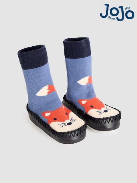 JoJo Maman Bébé Navy Blue Fox Moccasin Slipper Socks (E35742) | €23