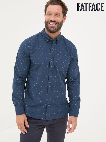 FatFace Navy Long Sleeve Dobby 100% Cotton Shirt (E35761) | €39.50