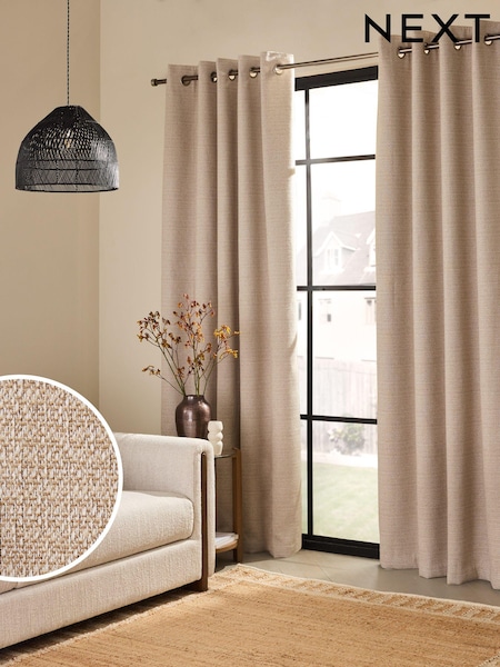 Natural Textured Eyelet Lined Curtains (E35778) | R$ 540 - R$ 1,275