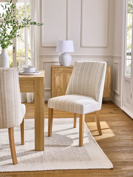 Set of 2 Thatched Linen Stripe Natural Wolton Collection Luxe Dining Chairs (E35792) | €415