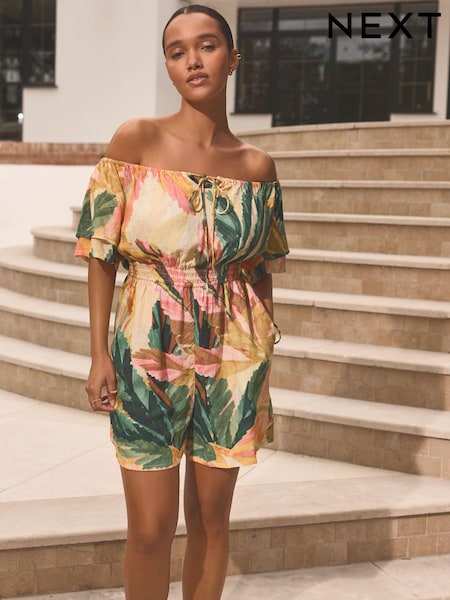 Coral/Acva - Off Shoulder Summer Playsuit (E35991) | 125 LEI