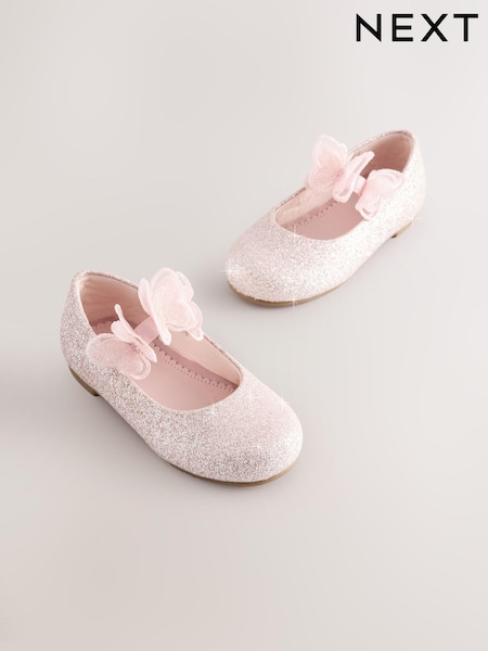 Pink Glitter Butterfly Strap Occasion Shoes (E36056) | 99 QAR - 109 QAR