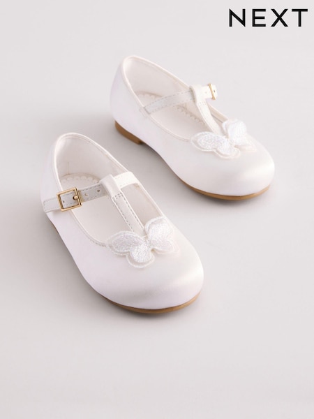 Weiß - Butterfly Satin Bridesmaid T-bar Occasion Shoes (E36059) | 33 € - 36 €