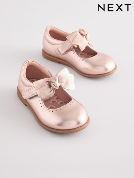 Gold Bow Leather Touch Fastening Shoes (E36073) | 124 QAR - 134 QAR