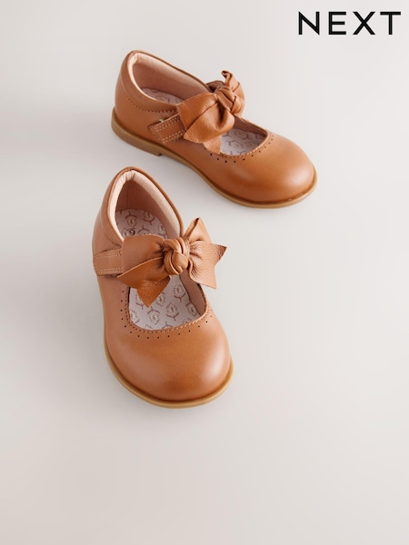 Tan Brown Bow Leather Touch Fastening Shoes (E36074) | AED127 - AED137