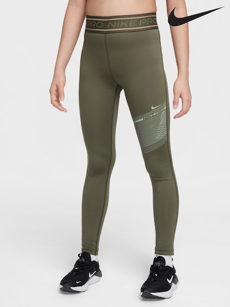Nike Medium Olive Green Pro Girls Dri-FIT Leggings (E36335) | €44