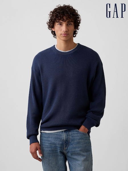 Azul marino - Regular Gap Relaxed Fisherman Stitch Crew Neck Jumper