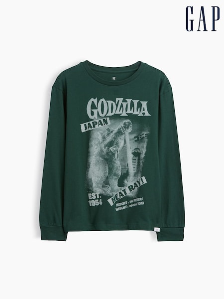 Grön Godzilla - Gap Relaxed Graphic Long Sleeve T-shirt (4-13yrs)
