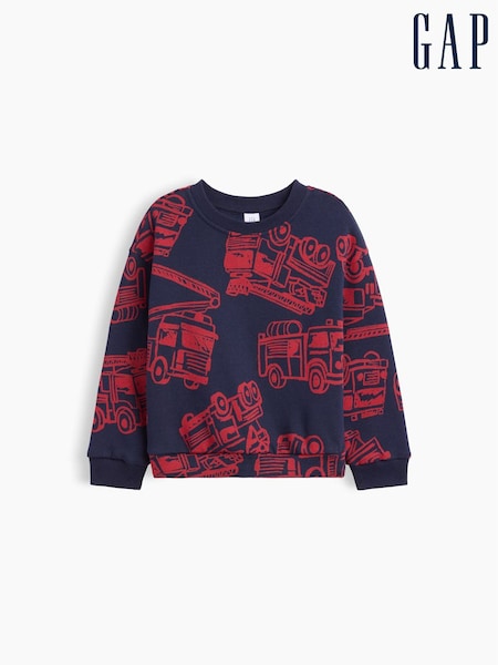 Navy Firetruck - Gap Relaxed Graphic Crew Neck Sweatshirt (6mths-5yrs)