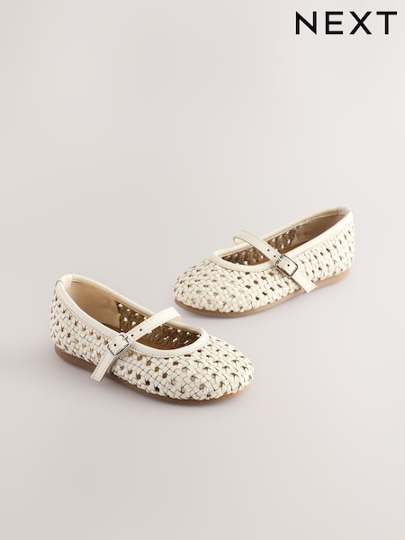 Neutraali Valkoinen - Leather Woven Mary Jane Shoes (E36434) | €41 - €44