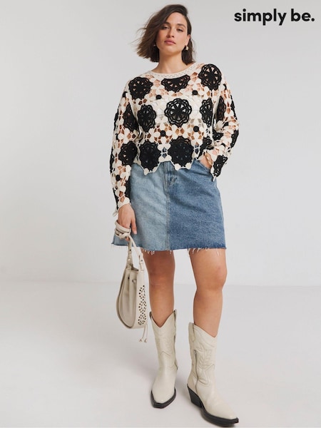 Simply Be Black 100% Cotton Open Crochet Flared Sleeve Jumper (E36485) | €25