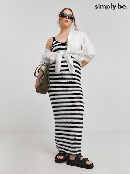 Simply Be Mono Stripe Knitted Midaxi Dress (E36486) | 136 LEI