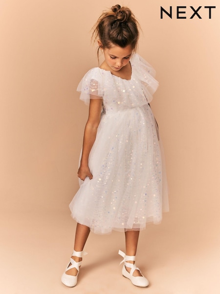 לבן - Sequin Occasion Dress (3-16yrs) (E36517) | ‏168‏₪ - ‏193‏ ₪