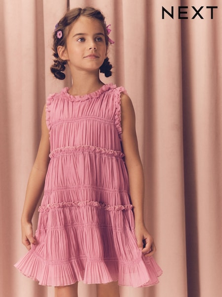 Pink Shirred Ruffle Party Dress (3-16yrs) (E36520) | €29 - €37