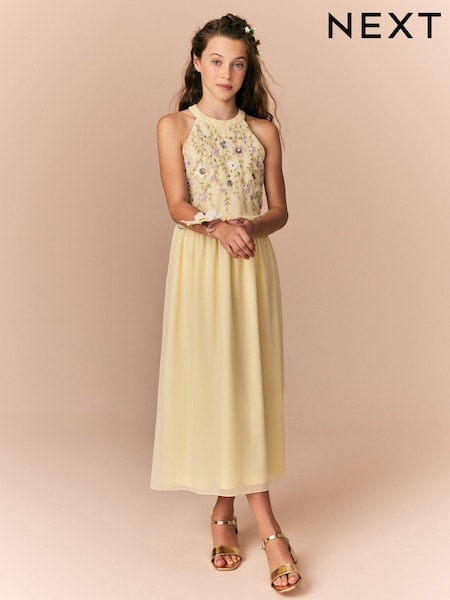 Lemon Yellow Embellished Occasion Dress (6-16yrs) (E36530) | €55 - €64