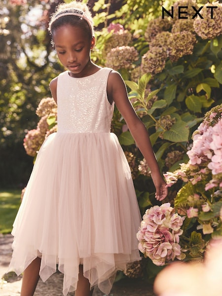 Blush Pink Sequin Tulle Occasion Dress (3-16yrs) (E36580) | €64 - €72