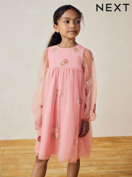 Pink Embellished Mesh Dress (3-16yrs) (E36582) | € 24 - € 30