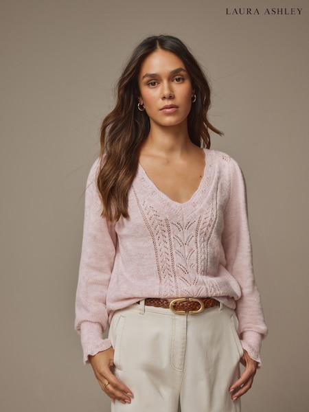 Laura Ashley Pointelle V-Neck Jumper (E36691) | 163 LEI
