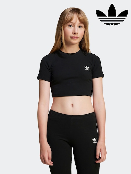 adidas Originals Black Ribbed Crop T-Shirt (E36847) | $26