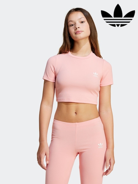 adidas Originals Pink Ribbed Crop T-Shirt (E36859) | $26