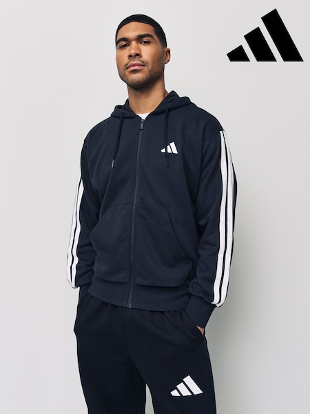 adidas Black Essentials 3-Stripes French Terry Full-Zip Hoodie (E36930) | R$ 495