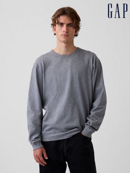 Grey - Regular Gap Heavyweight Relaxed Long Sleeve T-shirt