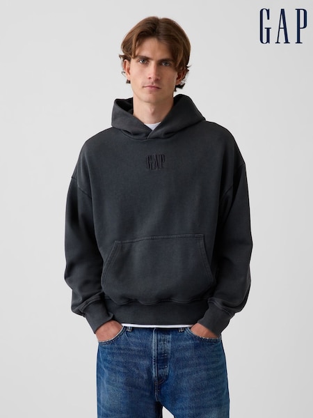 Black - Regular Gap Heavyweight Oversized Logo Hoodie