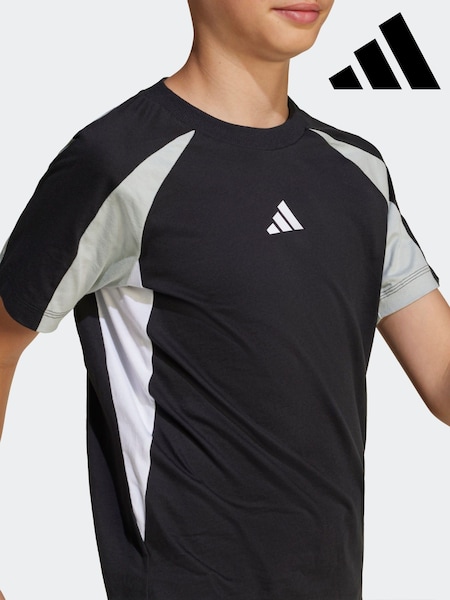 adidas Black Essentials Colourblock 100% Cotton T-Shirt (E37020) | 83 SAR