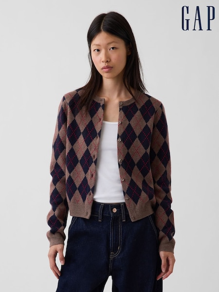 Ruda/tamsiai mėlyna Argyle - Gap Cashsoft Crop Cardigan