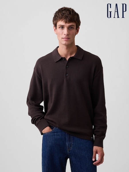 Brown - Regular Gap Relaxed Polo Jumper