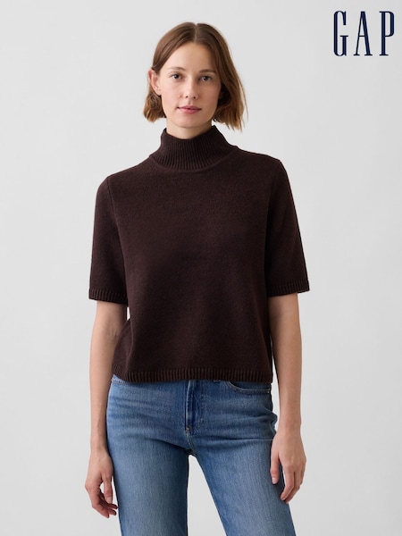 Brown - Gap Cashsoft Mock Neck Elbow-sleeve Jumper
