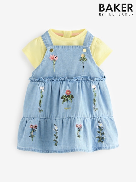 Baker by Ted Baker Blue Floral Embroidered Pinny Dress and T-Shirt Set (E37357) | €57 - €62