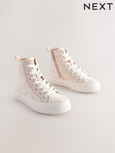 Pink Lace Lace-Up High Top Trainers (E37368) | AED127 - AED163