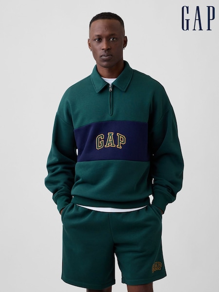 Green - Regular Gap Oversized Logo Quarter-zip Sweatshirt