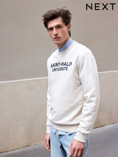 Ecru Marl Crew Sweatshirt Graphic Crew Sweatshirt (E37722) | AED74