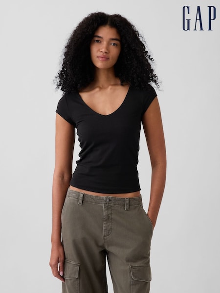 Black - Gap Close Knit Jersey V-neck T-shirt
