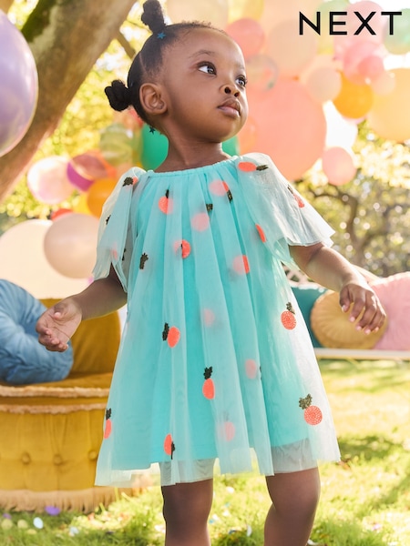 Aqua Blue Sequin Mesh Dress (3mths-8yrs) (E37868) | 84 QAR - 114 QAR