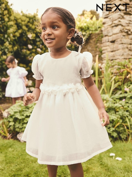 לבן - Girl Flower Print Corsage Dress (3mths-8yrs) (E37872) | ‏92‏₪ - ‏117‏₪