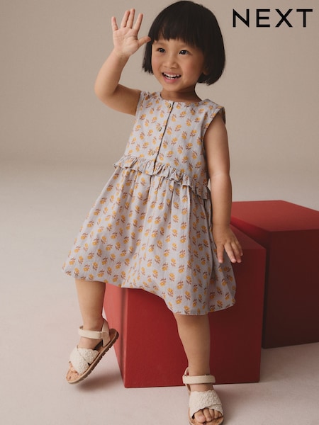 Blue Woodblock Sleeveless Peplum Summer Dress (3mths-8yrs) (E37886) | $19 - $24