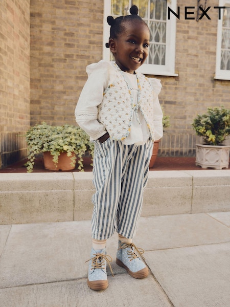 Cream Ditsy 100% Cotton Quilted Gilet And Blouse Set (3mths-8yrs) (E37891) | € 23 - € 30