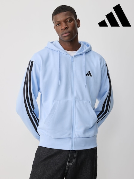 adidas Blue Essentials 3-Stripes French Terry Full-Zip Hoodie (E37906) | R$ 495