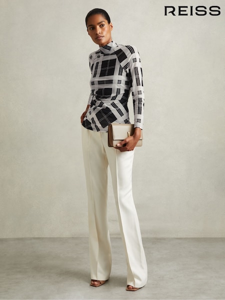Reiss Black/White Danna Checked Ruched Top (E37983) | €35