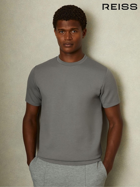 Reiss Flint Grey Bradley Interlock Jersey Crew Neck T-Shirt (E37989) | €99