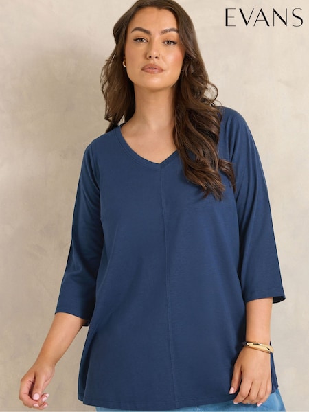 Blue - Evans V-neck Cotton Top