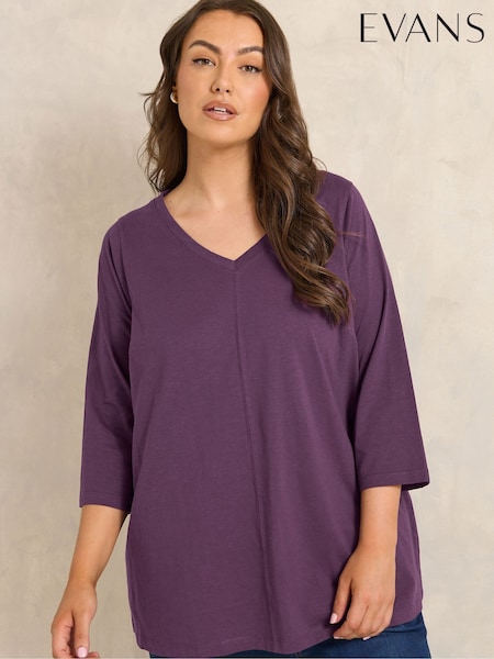 أرجواني - Evans V-neck Cotton Top
