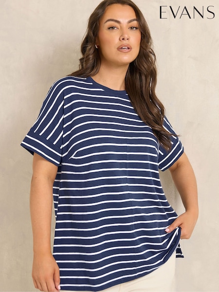Blue - Evans Scoop Neck Slub T-shirt
