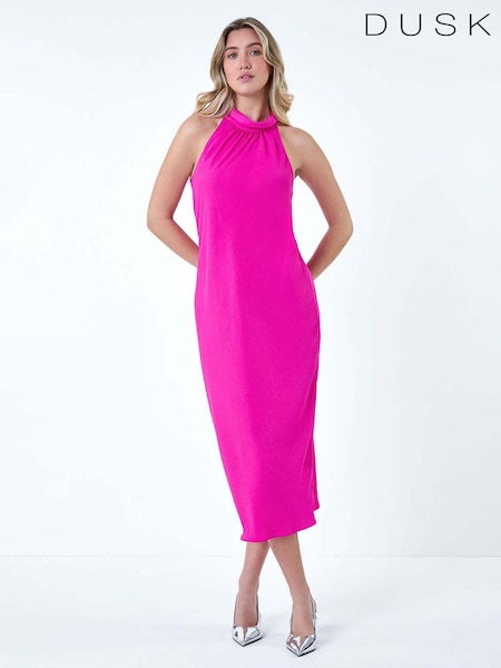 Dusk Pink Plain Woven Halterneck Midi Dress (E38102) | €37